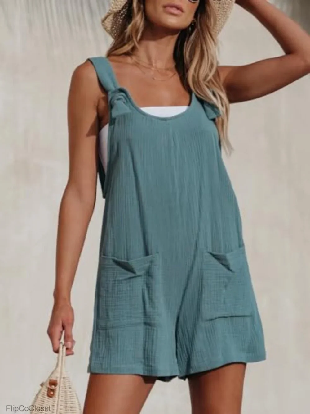 CUPSHE Women's Tie Strap Short Overalls Sleeveless Romper Casual Summer